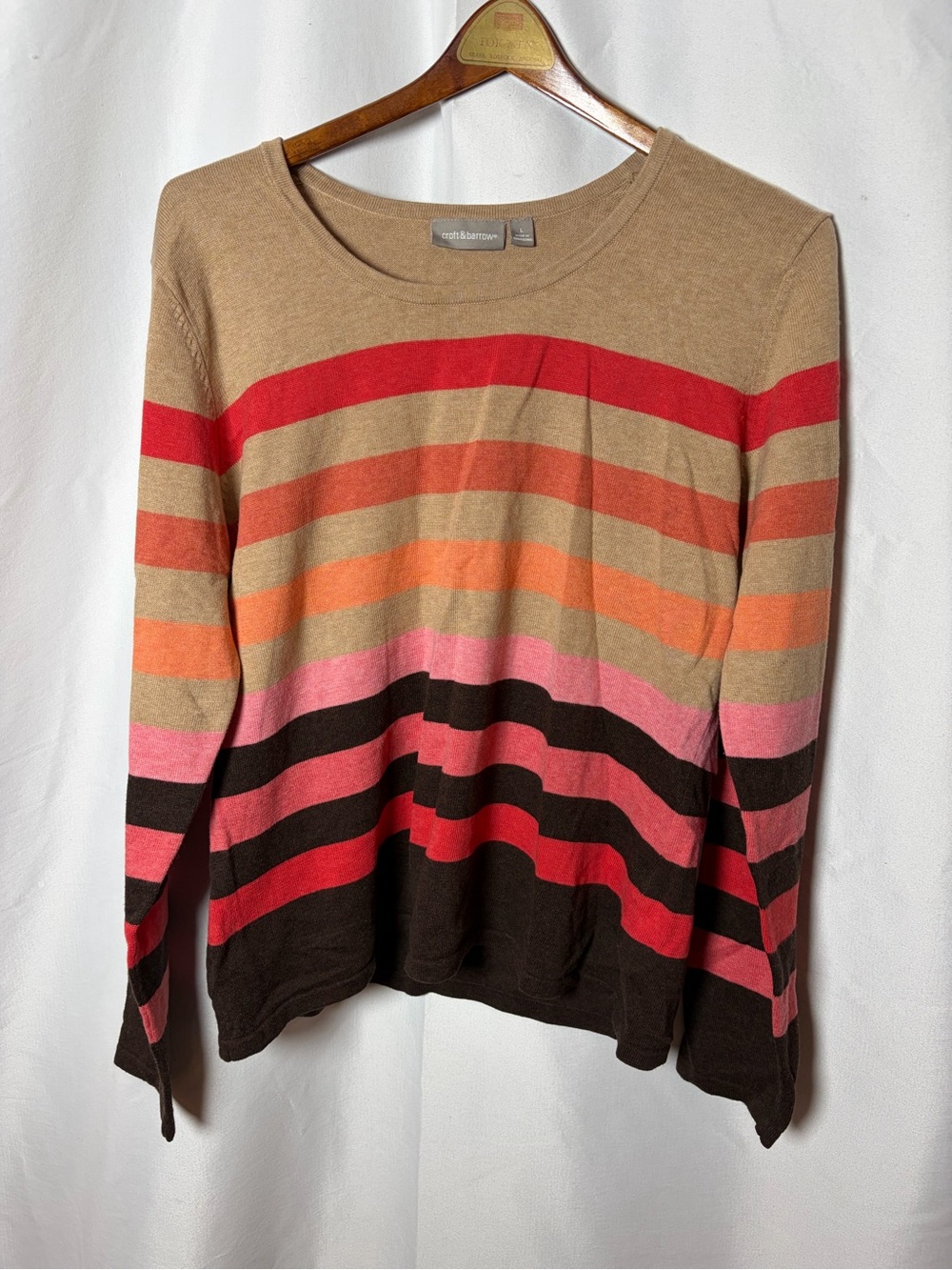 croft & barrow Beige Sweater with Red, Orange, Pink and Brown Stripes